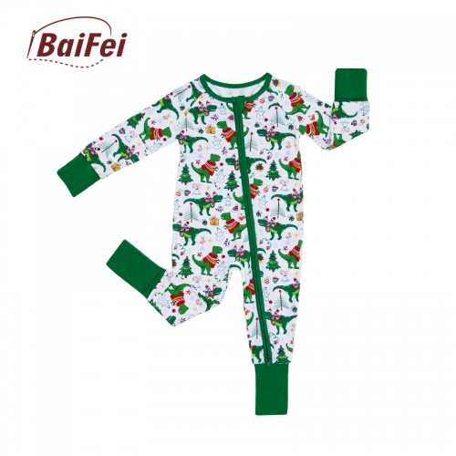 Leotard Rompers Jumpsuit Set Wholesale Winter Overalls Clothing Onesie Romper Bamboo Zip up Long Sleeve Christmas Baby Boy Girl