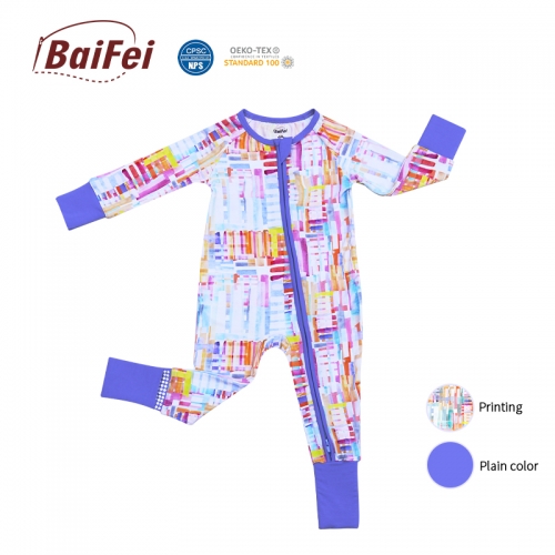 Newborn Baby Onesie Clothes Kids Clothing Plain Solid Ruffle Long Sleeves 100% Bamboo Footie Romper Zipper Baby Pajamas